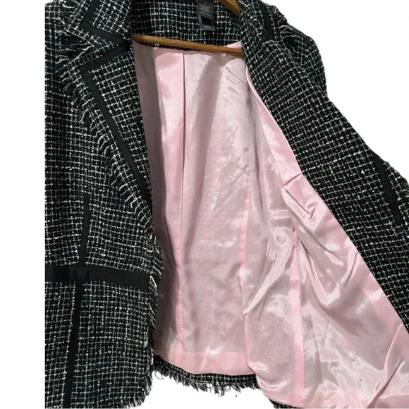 BISOU BISOU Michelle Bohbot Tweed Fringe Black Blazer Jacket Women’s Sz 6 Small - Picture 16 of 16